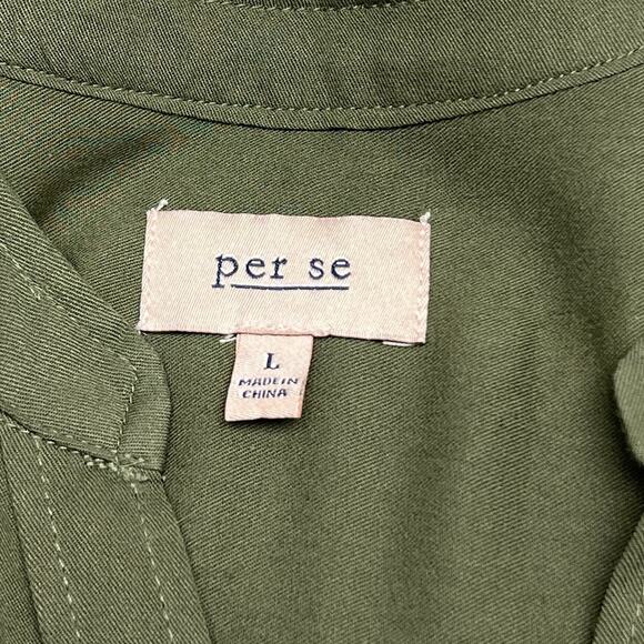 Per se by Carlisle Button Front V Neck Blouse Women's Size Large Olive Green - Picture 3 of 7